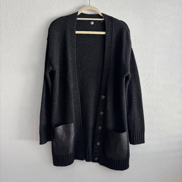 Margaret O’Leary Wool/Cashmere Blend Button Cardigan with Faux Leather Pockets - Picture 1 of 5